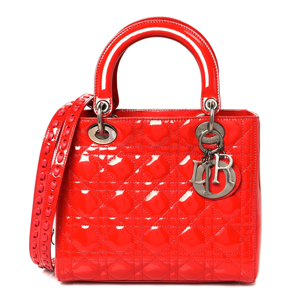 Patent Cannage Whipstitch Medium Lady Dior Red