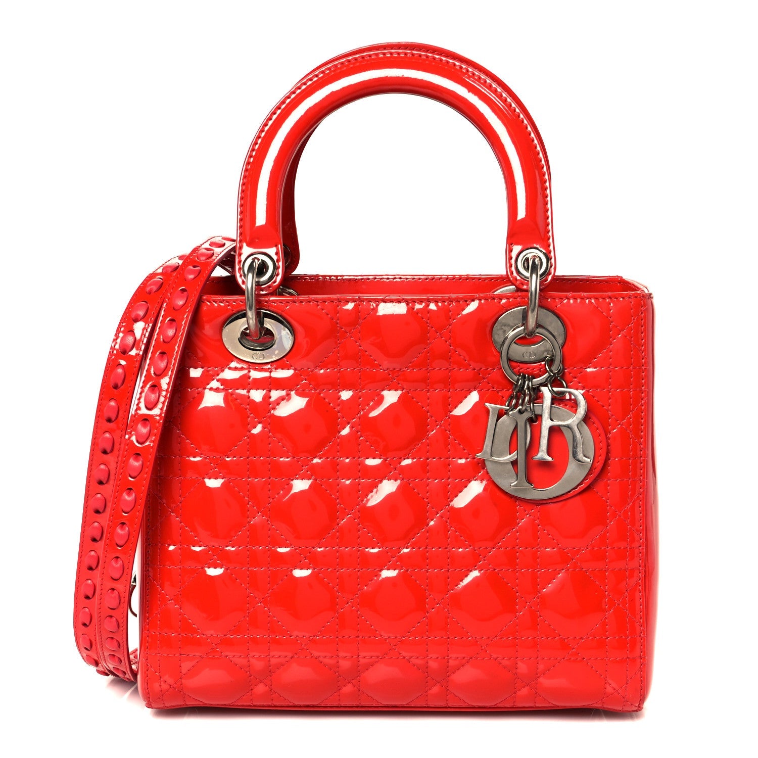 Patent Cannage Whipstitch Medium Lady Dior Red