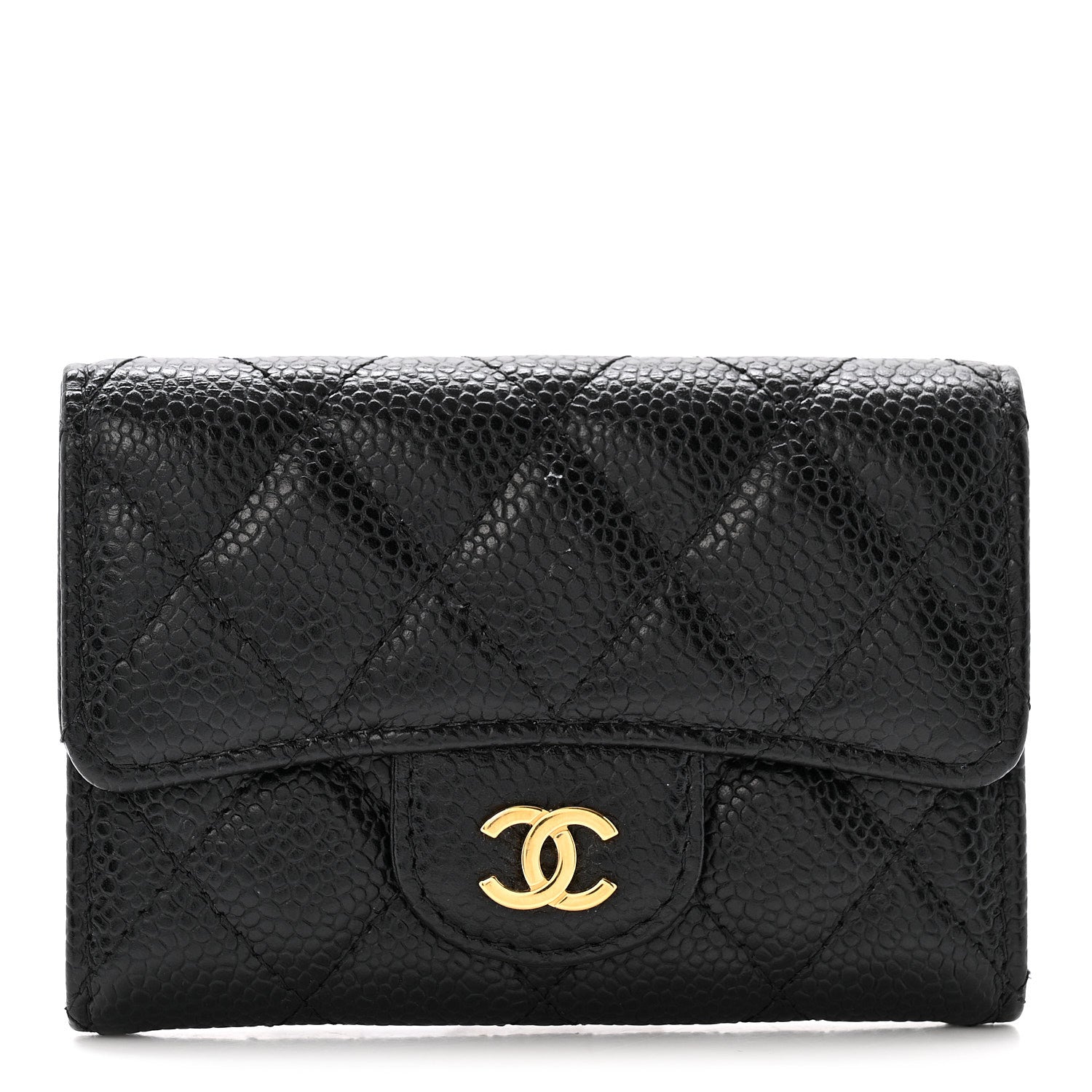 Caviar Quilted Flap  Holder Black