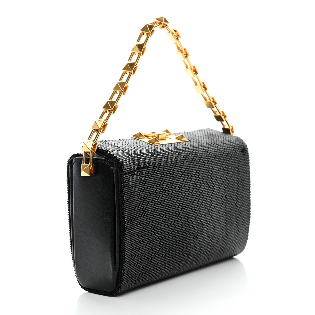 Beaded Rockstud Evening Clutch Black
