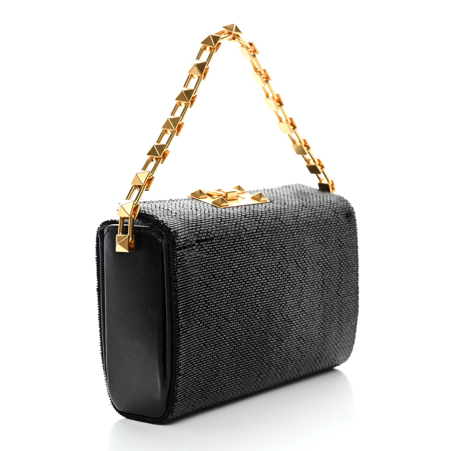 Beaded Rockstud Evening Clutch Black