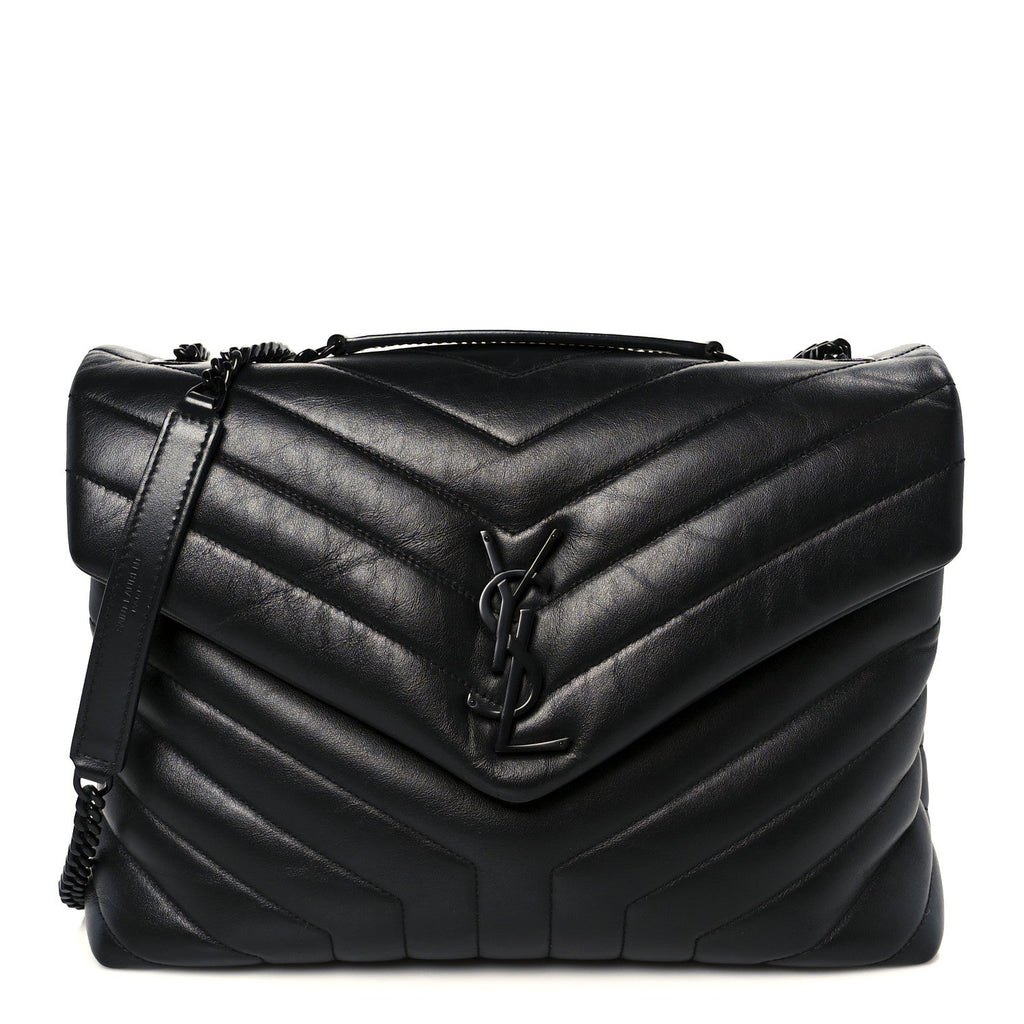 Calfskin Y Quilted Monogram Monochrome Medium Loulou Chain Satchel Black