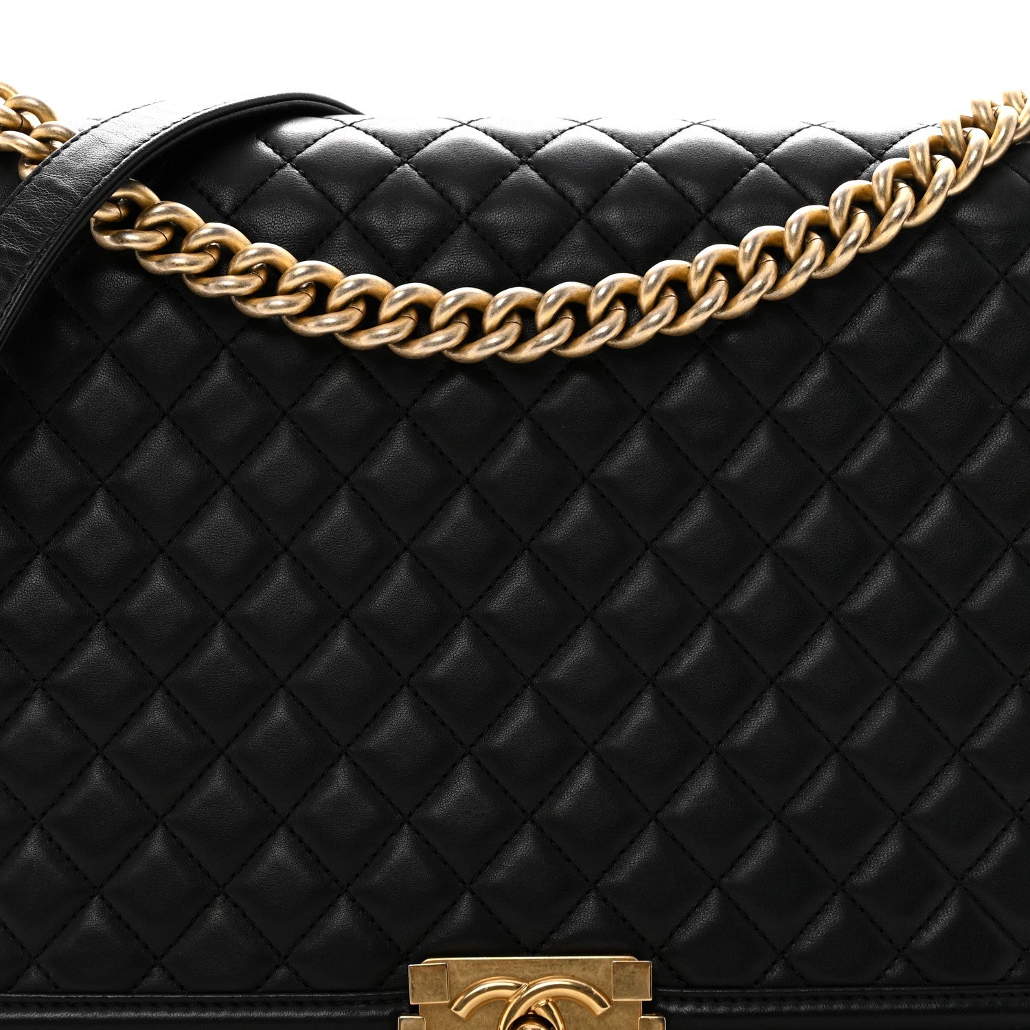 Lambskin Quilted Large Boy Flap Black