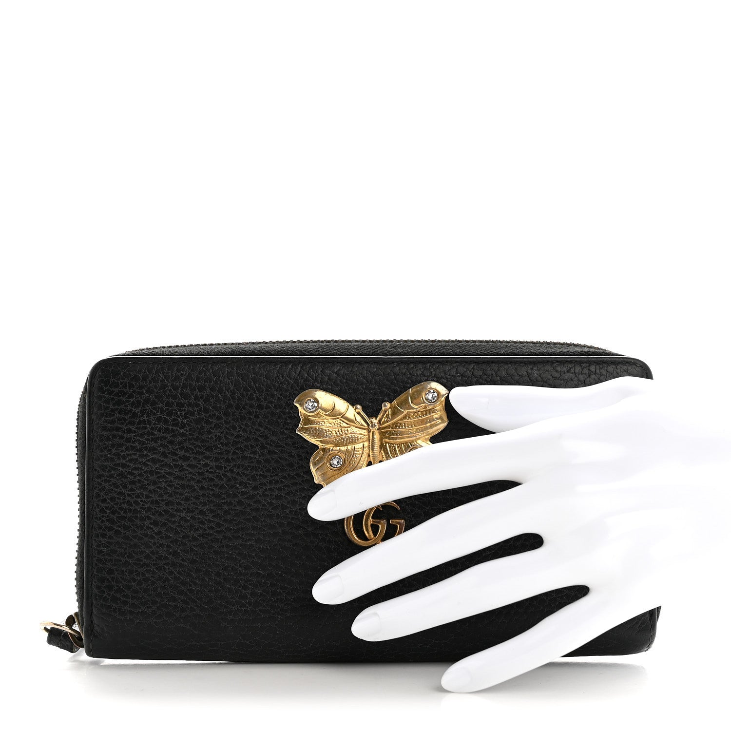 Calfskin Butterfly Zip Around Wallet Black