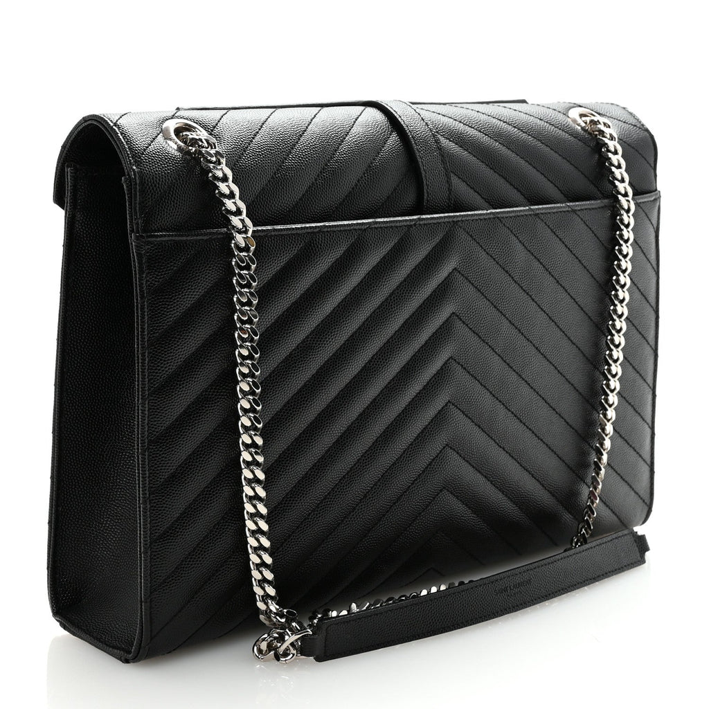 Grain De Poudre Matelasse Chevron Large Monogram Satchel Black
