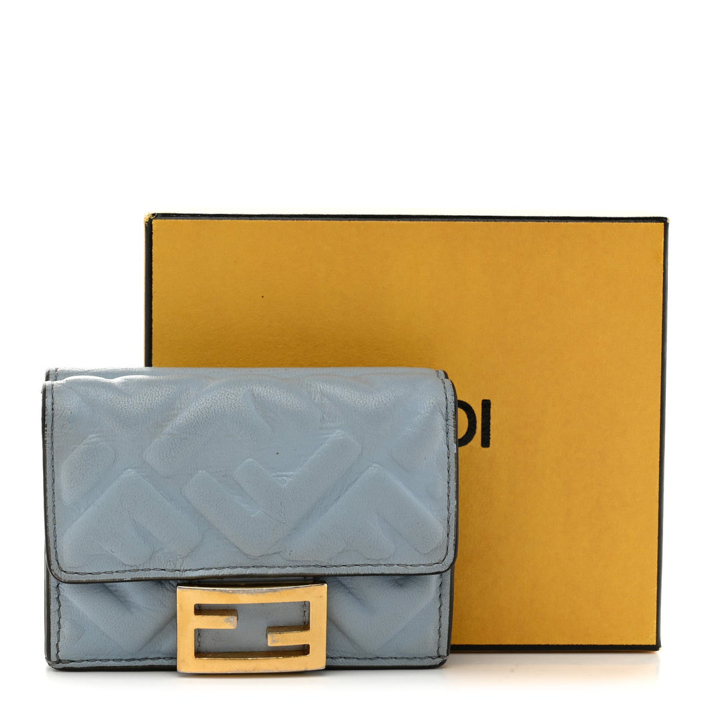 Nappa Matisse FF Diagonal Embossed Micro Tri-Fold Wallet Azzurro Polvere