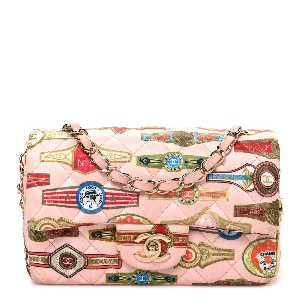 Satin Paris Cuba Cigare Print Mini Flap Pink