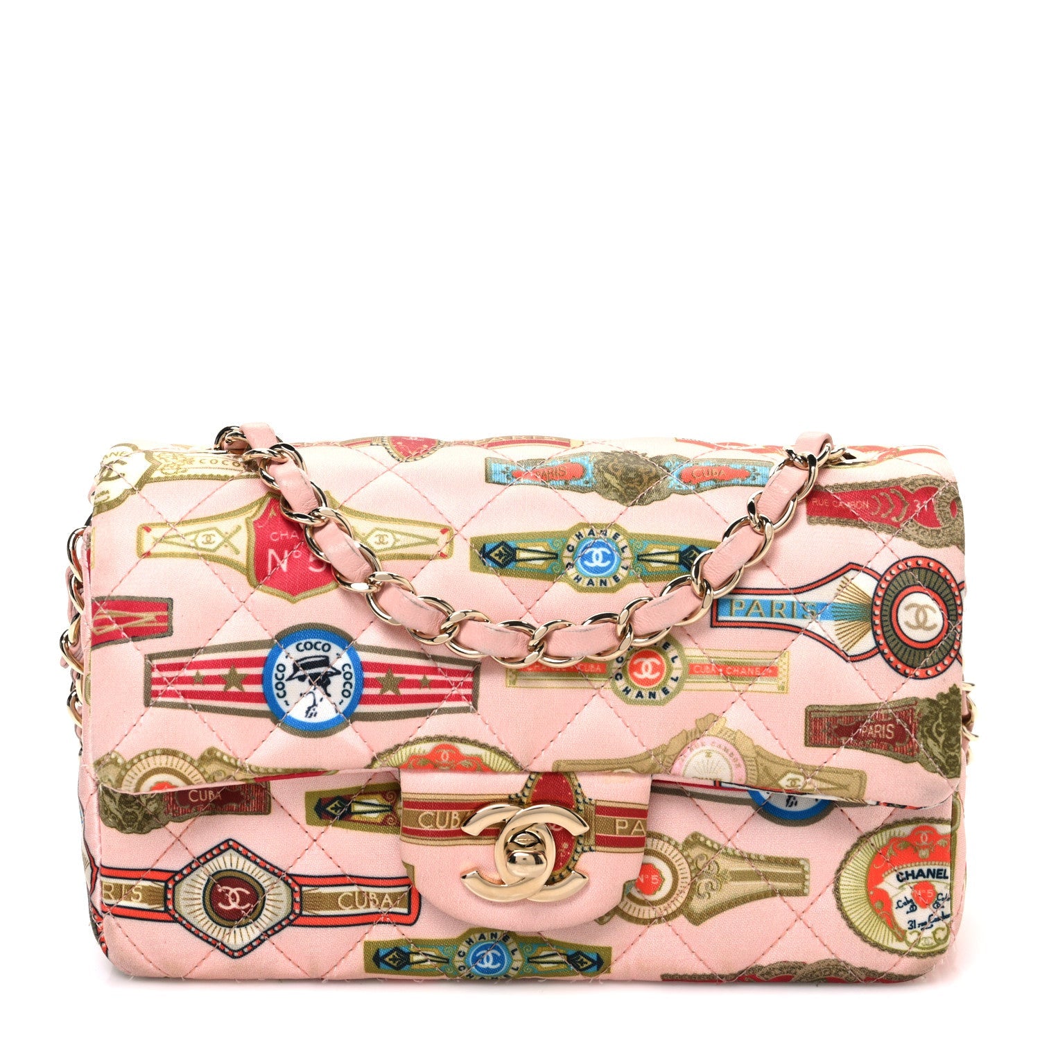 Satin Paris Cuba Cigare Print Mini Flap Pink