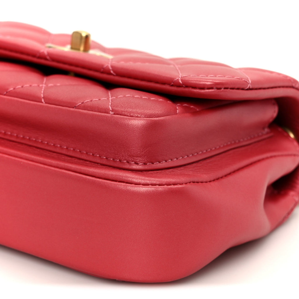 Metallic Calfskin Quilted Top Handle Flap Dark Pink
