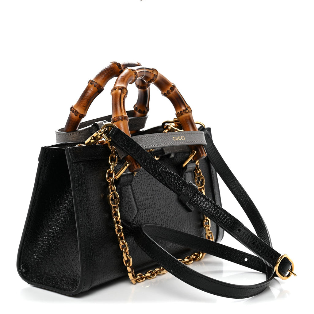 Textured Dollar Calfskin Web Small Diana Shoulder Bag Black Dusty Grey