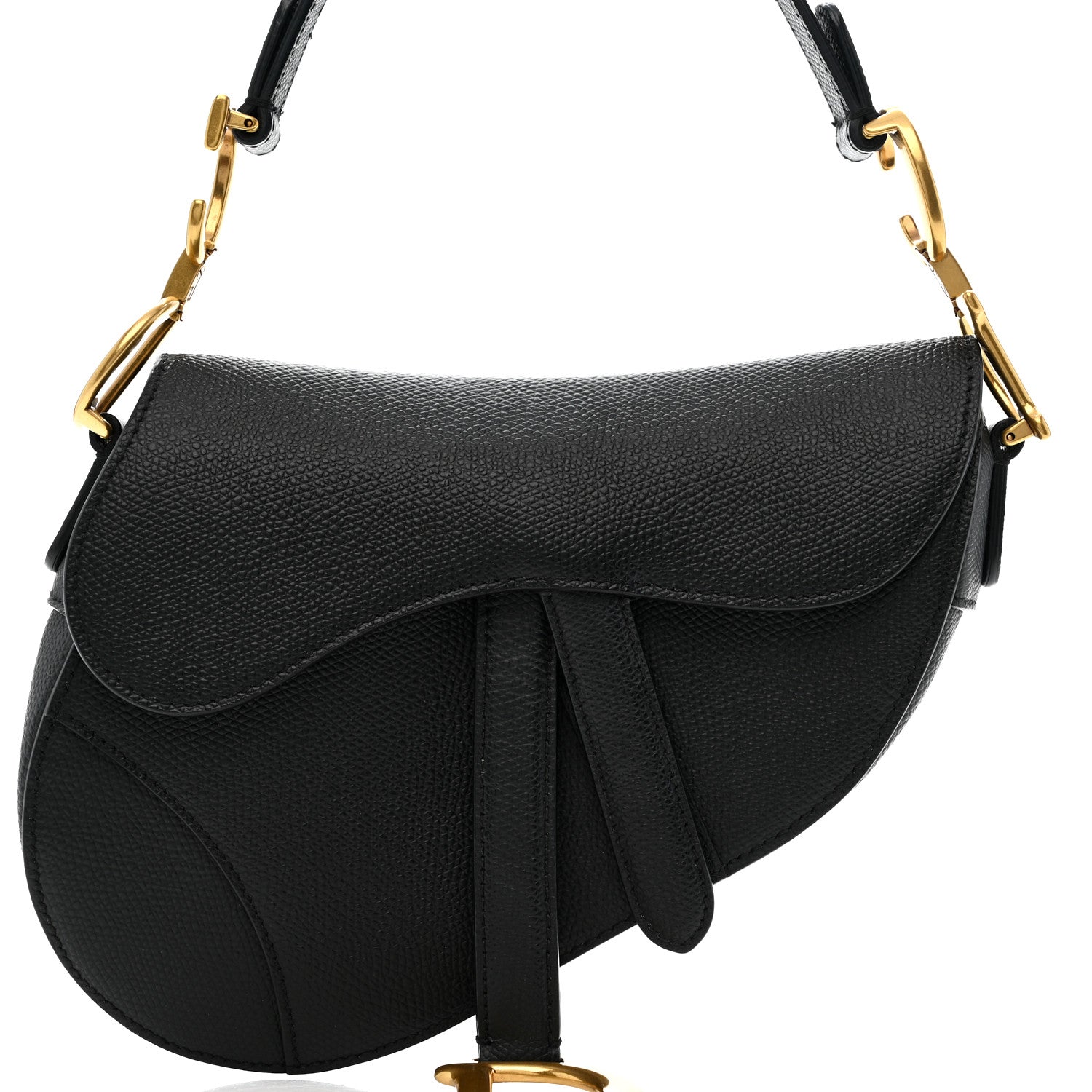 Grained Calfskin Mini Saddle Bag Black