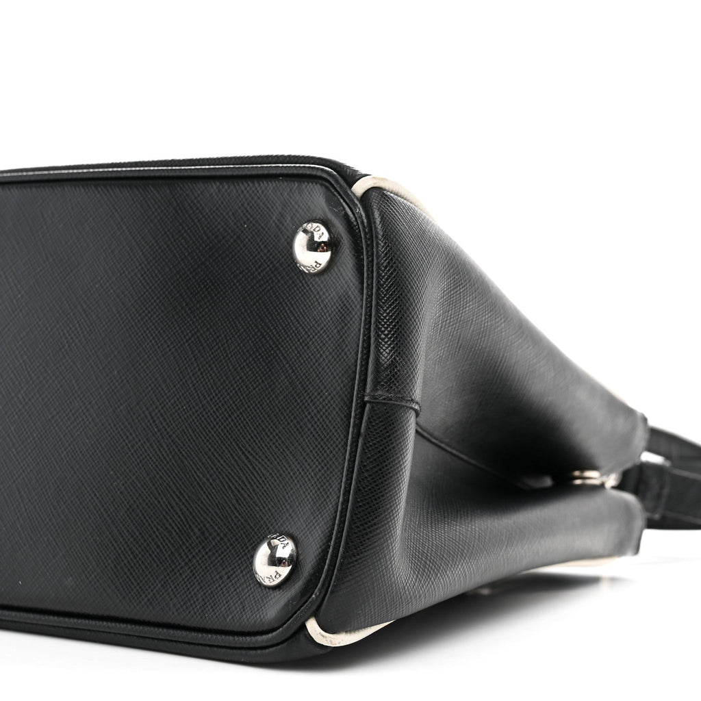 Saffiano Small Galleria Double Zip Tote Black Talco