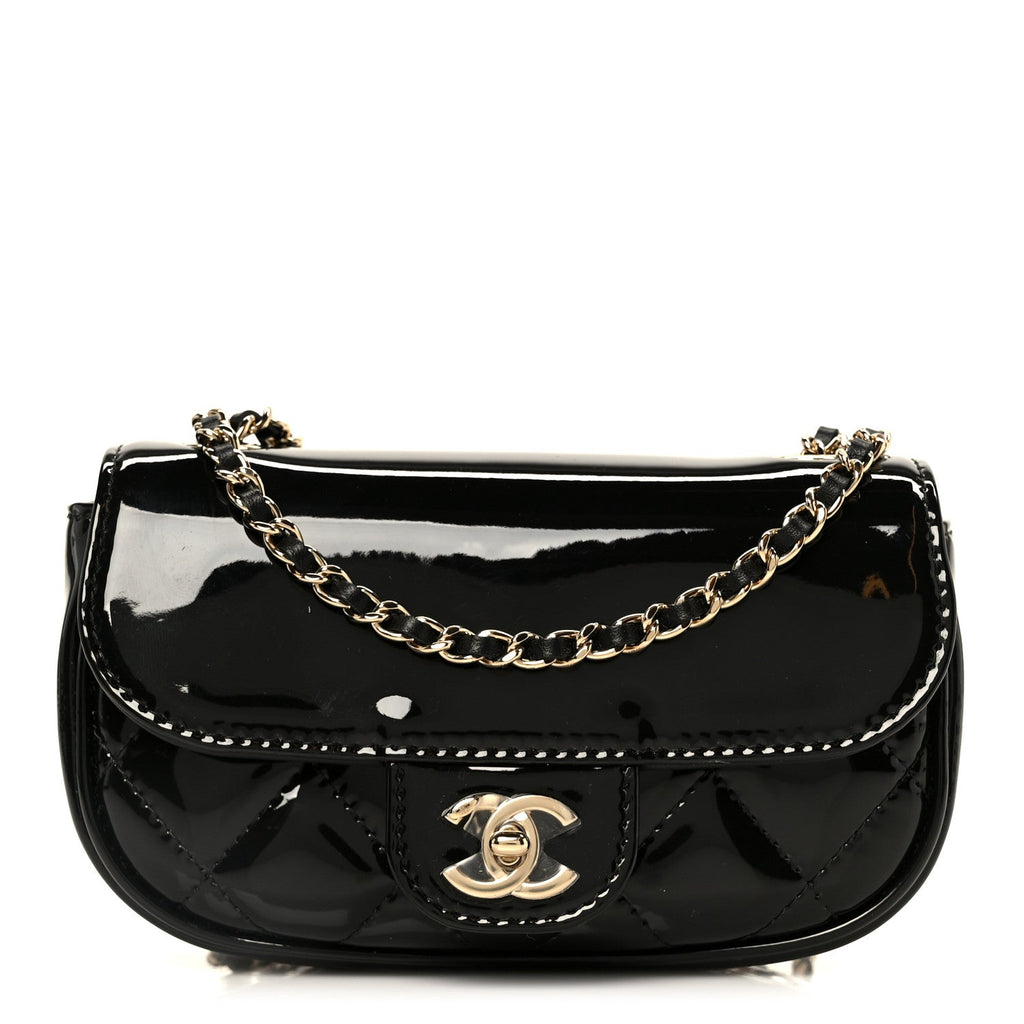 Patent Calfskin Quilted Mini Flap Black