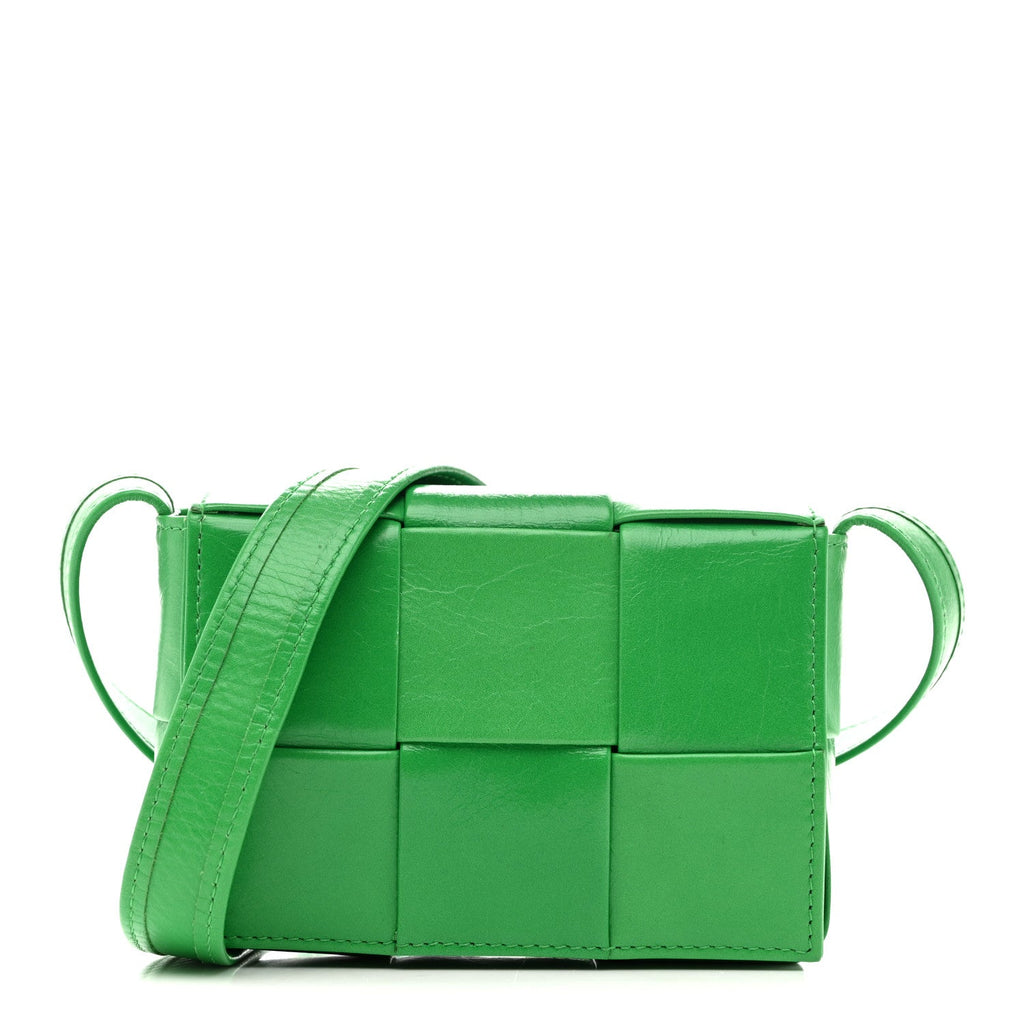 Crinkled Lambskin Maxi Intrecciato Extra Mini Cassette Crossbody Bag Parakeet
