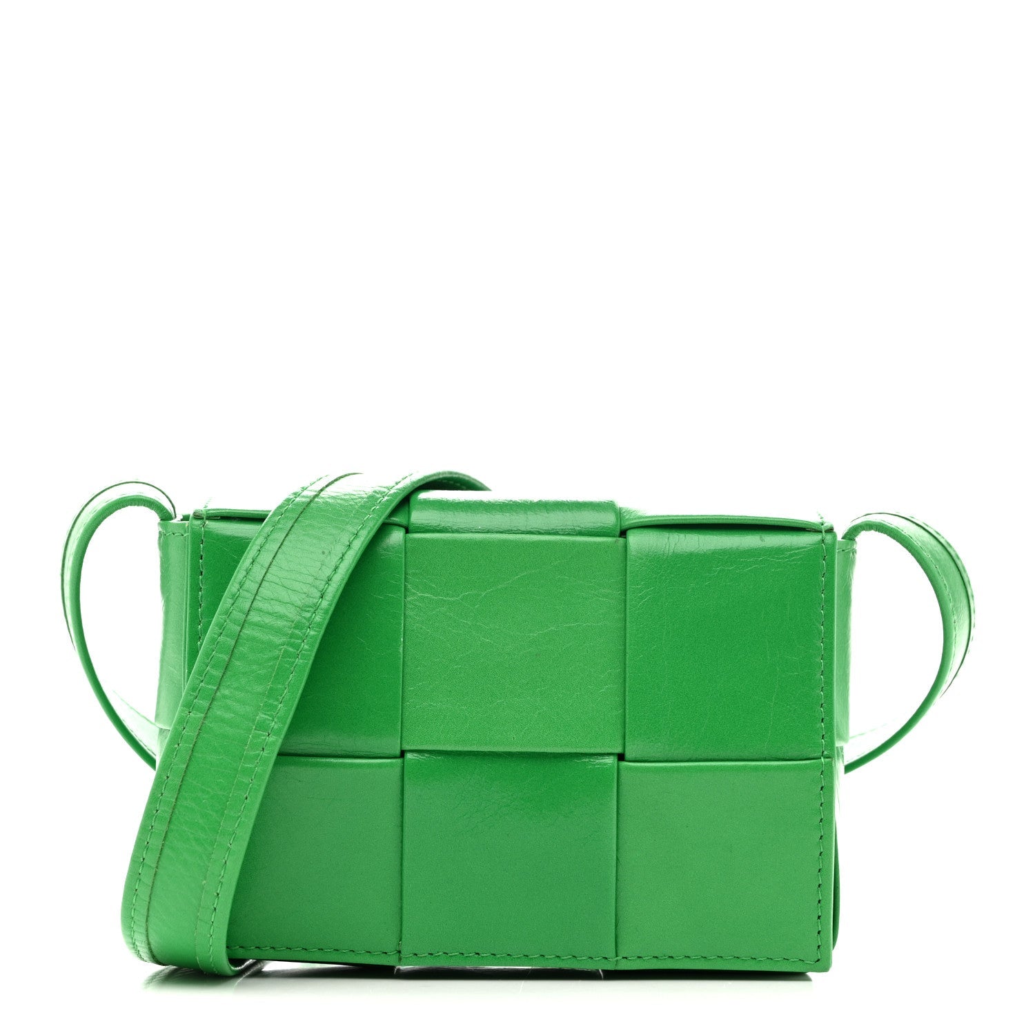Crinkled Lambskin Maxi Intrecciato Extra Mini Cassette Crossbody Bag Parakeet