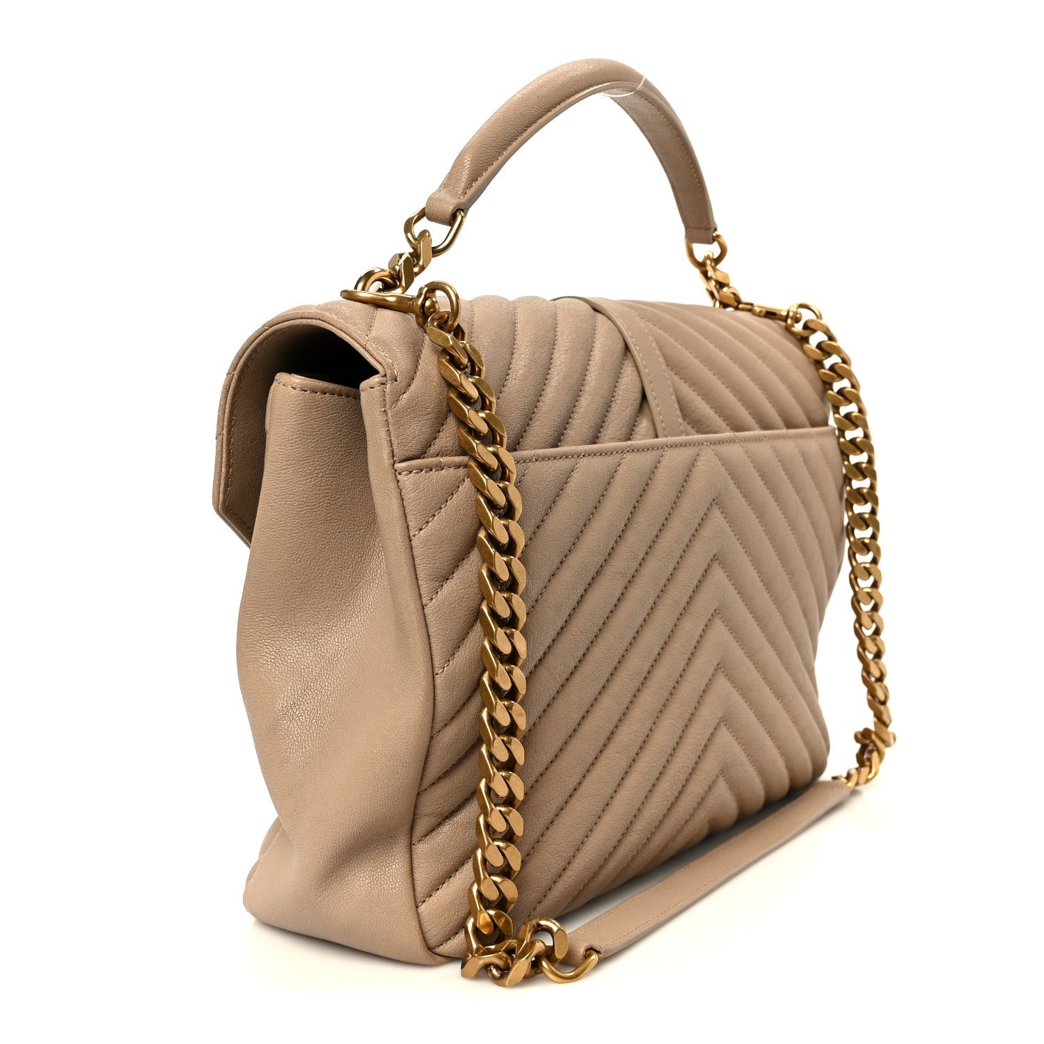 Sheepskin Matelasse Chevron Monogram Large College Satchel Dark Beige