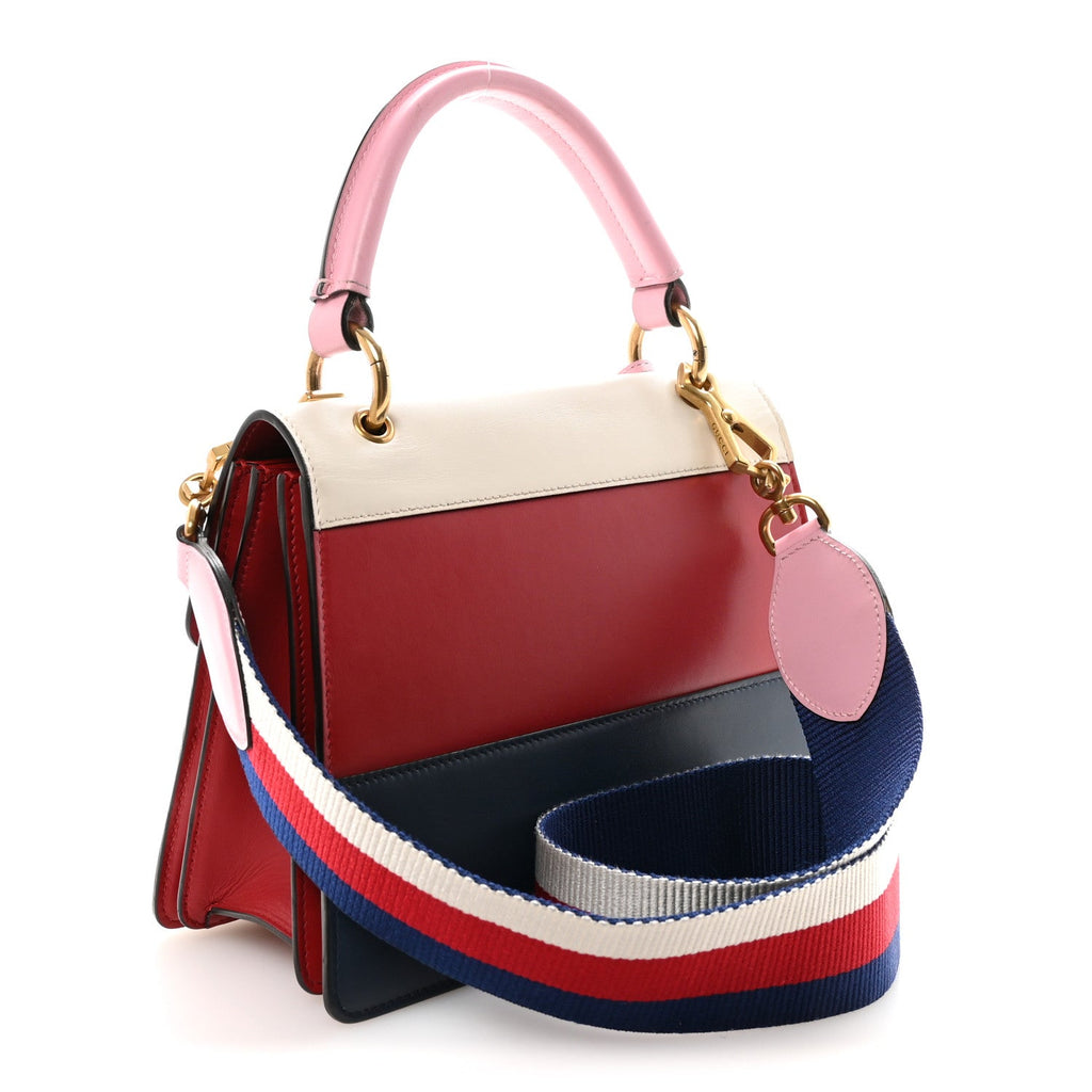 Calfskin Sylvie Web Small Queen Margaret Top Handle Bag Blue Agata Hibiscus Red Mystic White Sugar Pink
