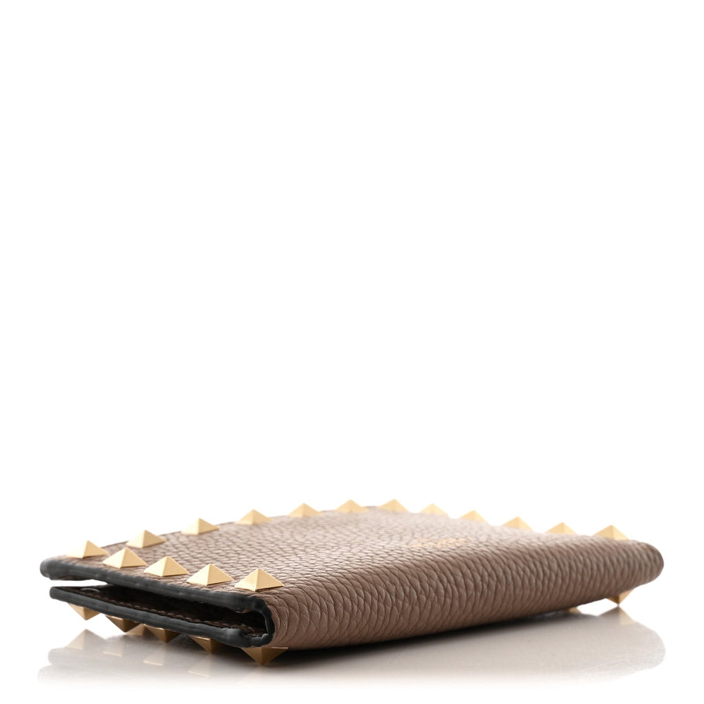 Grainy Calfskin Rockstud Coin Purse  Holder Poudre