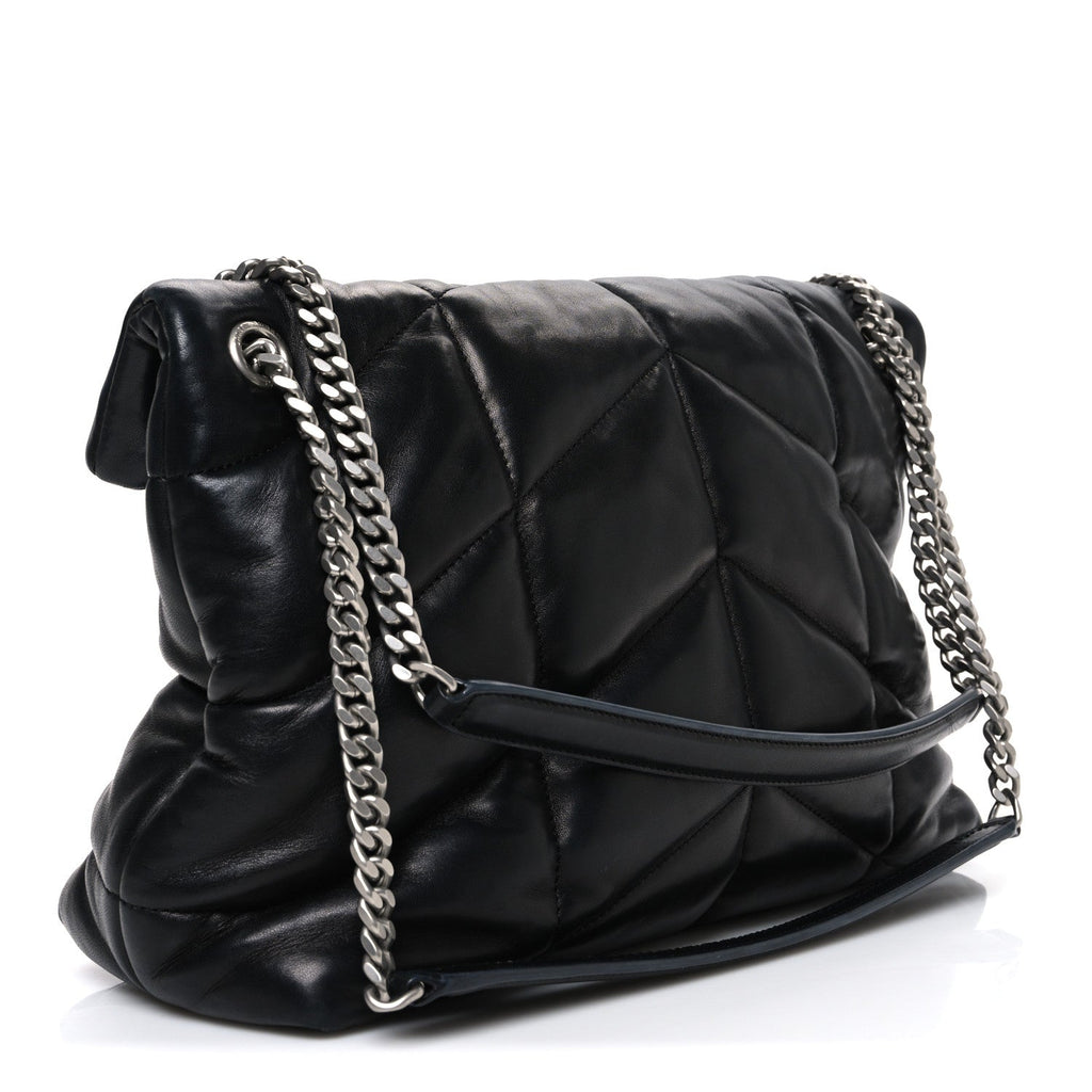 Lambskin Quilted Medium Loulou Puffer Monogram Chain Satchel Black
