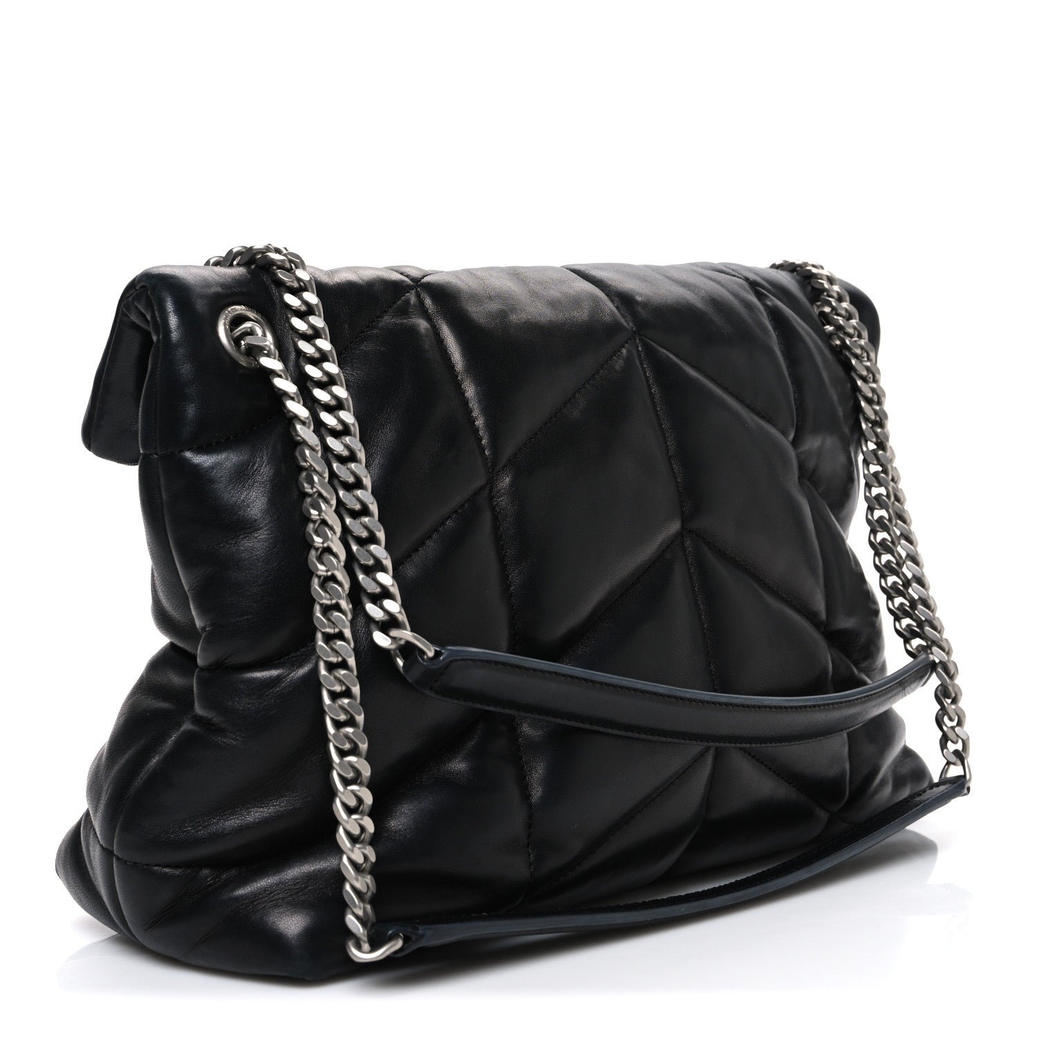 Lambskin Quilted Medium Loulou Puffer Monogram Chain Satchel Black