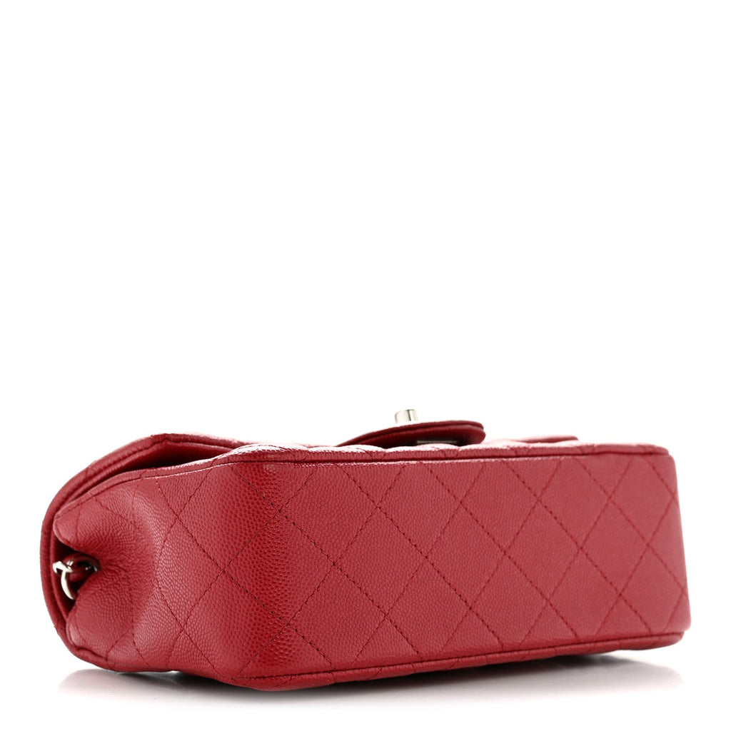 Caviar Quilted Mini Rectangular Flap Dark Red