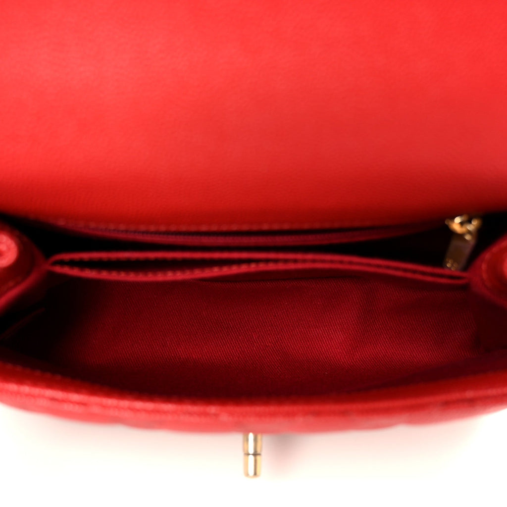 Caviar Lizard Embossed Quilted Mini Coco Handle Flap Red