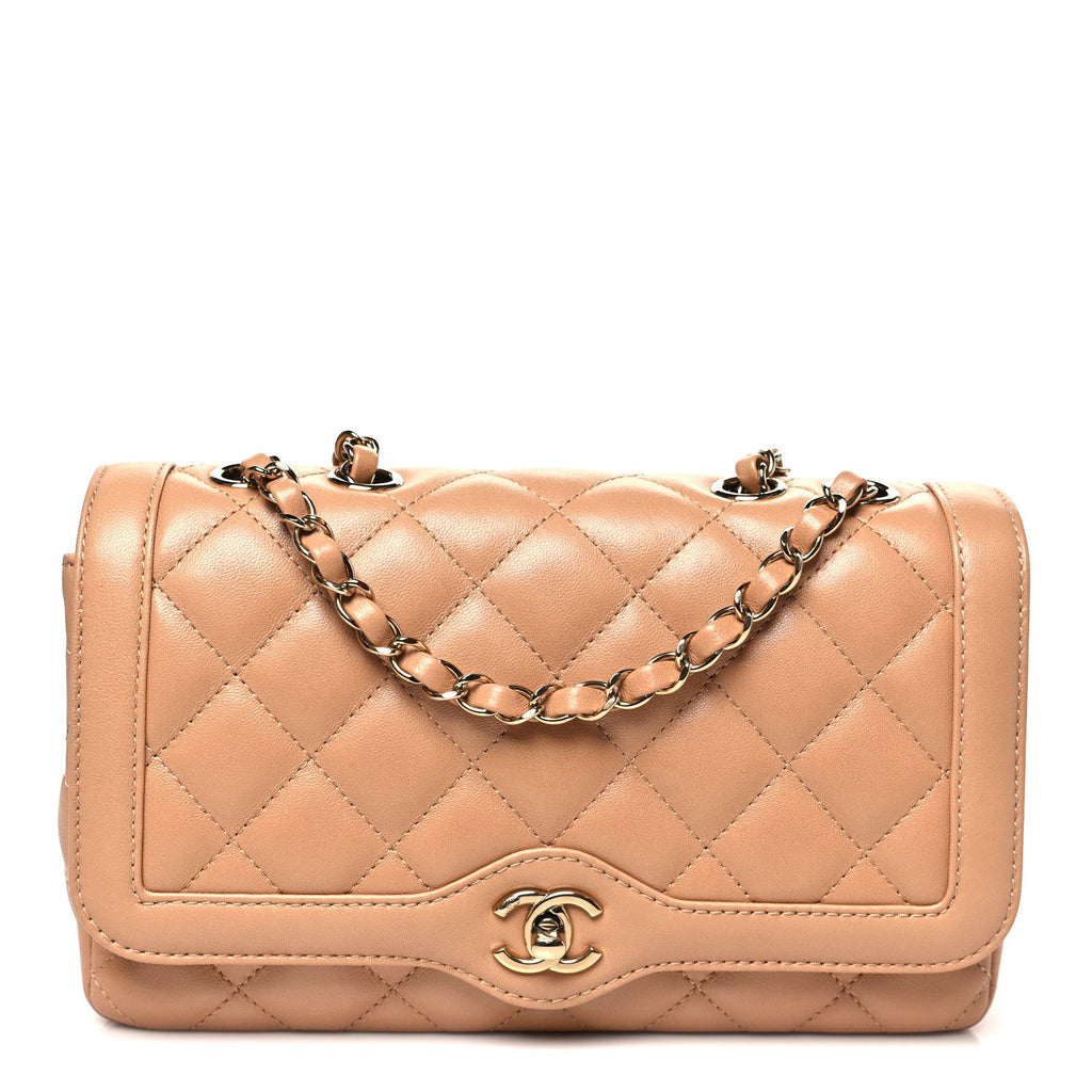 Lambskin Quilted Small Flap Bag Dark Beige