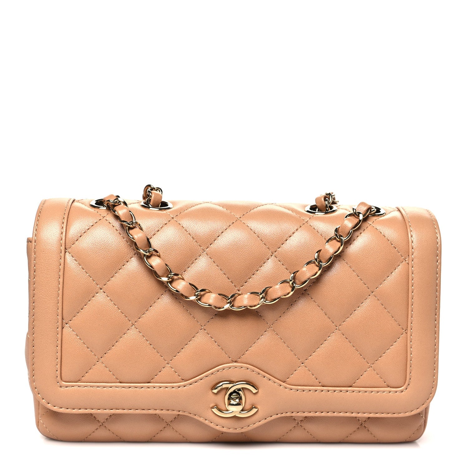 Lambskin Quilted Small Flap Bag Dark Beige