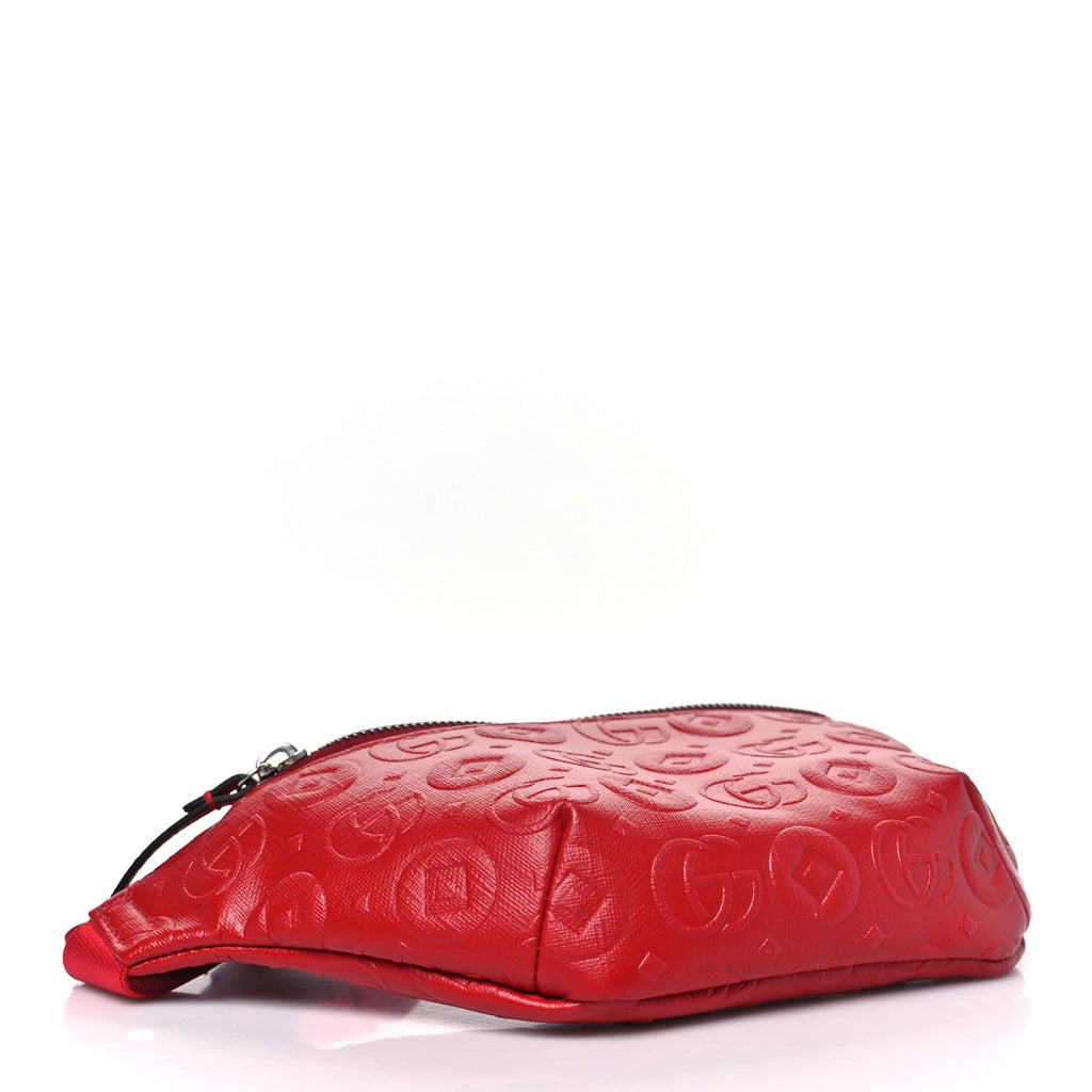 Calfskin Double G Embossed Childrens Belt Bag Red