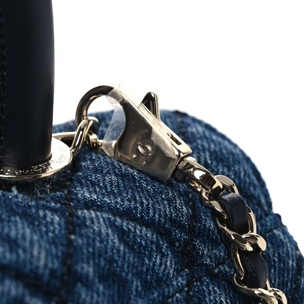 Washed Denim Quilted Mini Coco Handle Flap Blue