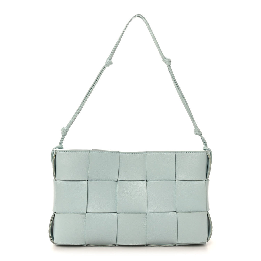 Calfskin Maxi Intrecciato Cassette Pouch On Strap Pale Blue