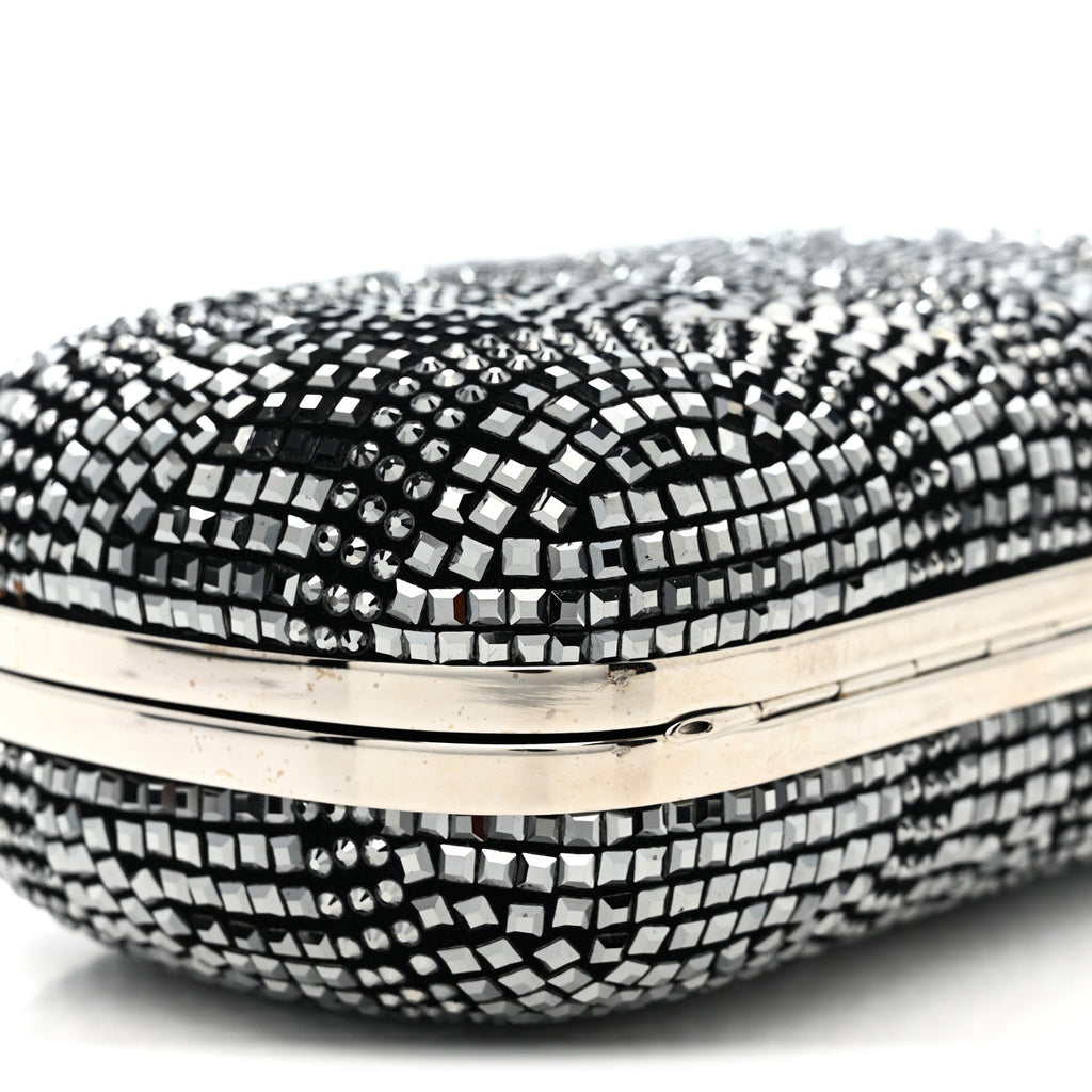 Crystal Nappa Classic Art Deco Skull Clutch Black Silver