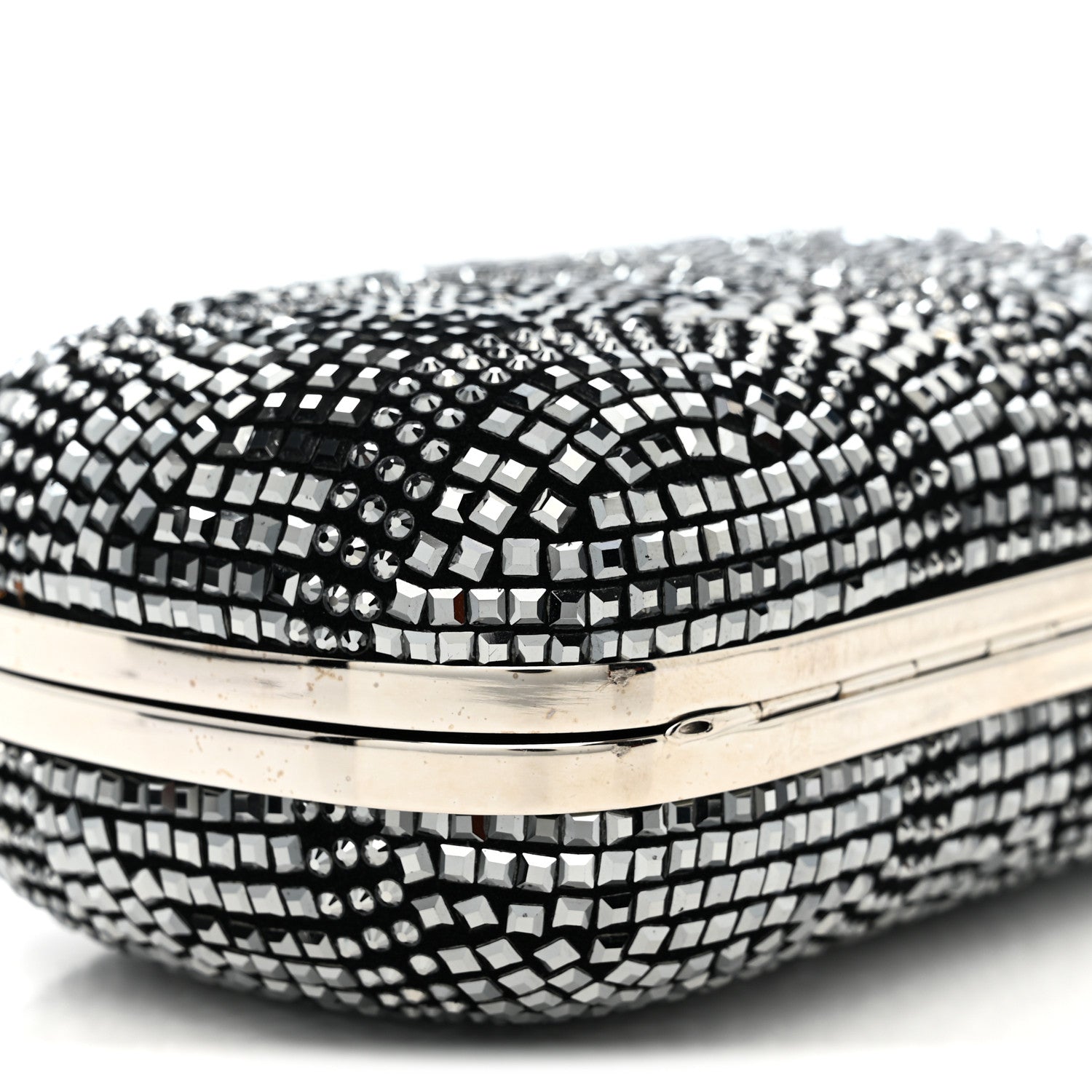 Crystal Nappa Classic Art Deco Skull Clutch Black Silver