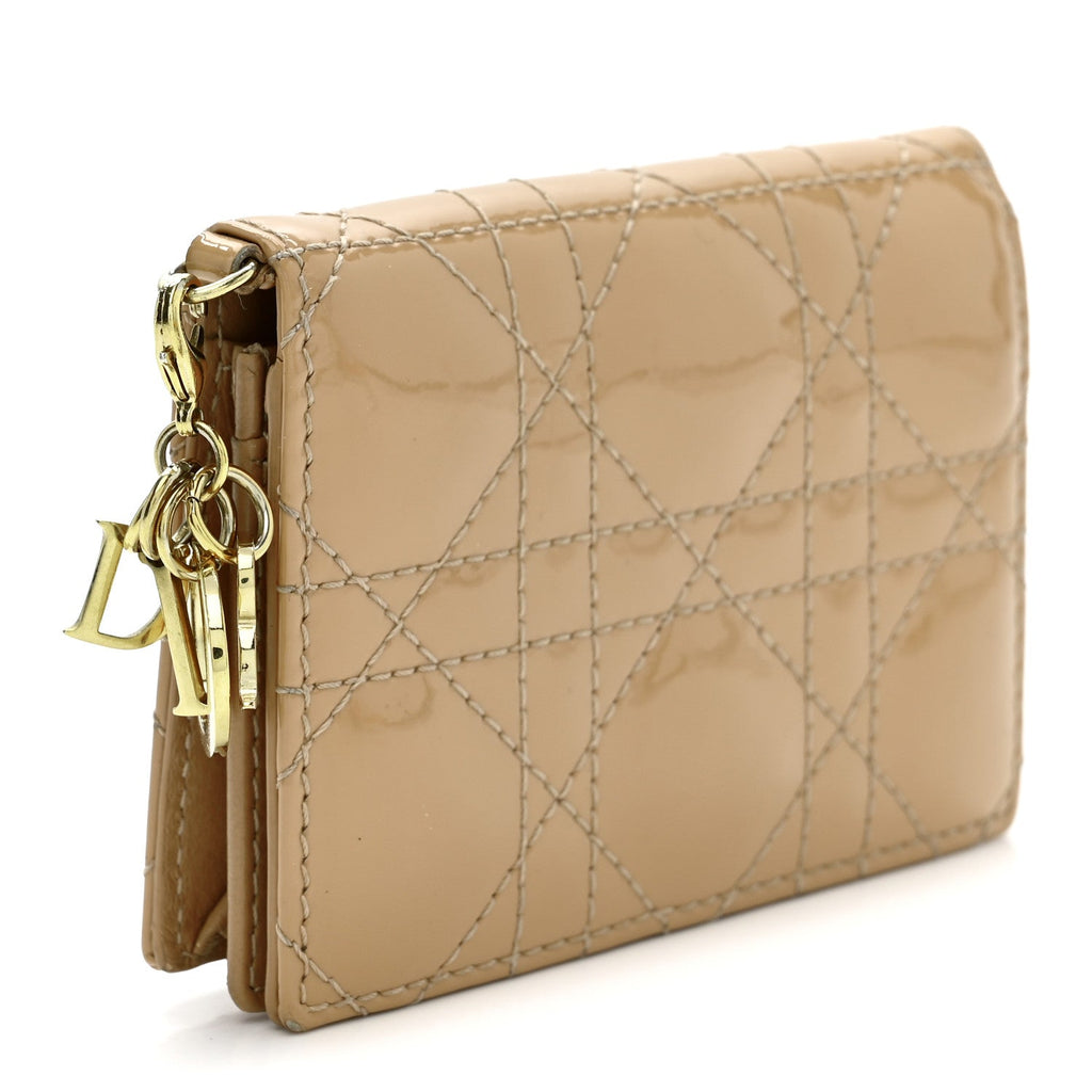 Patent Cannage Small Lady Dior Flap  Holder Rose De Vents