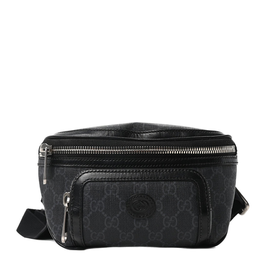 GG Supreme Monogram Textured Calfskin Retro Interlocking G Belt Bag Black