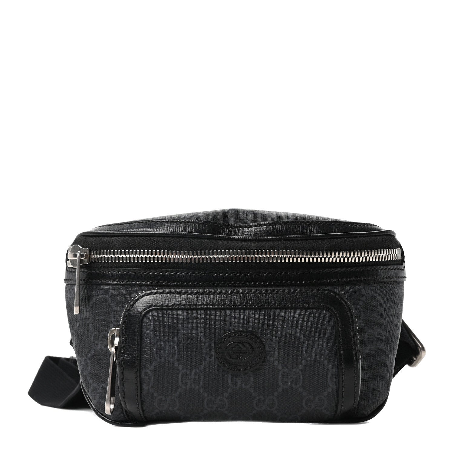 GG Supreme Monogram Textured Calfskin Retro Interlocking G Belt Bag Black
