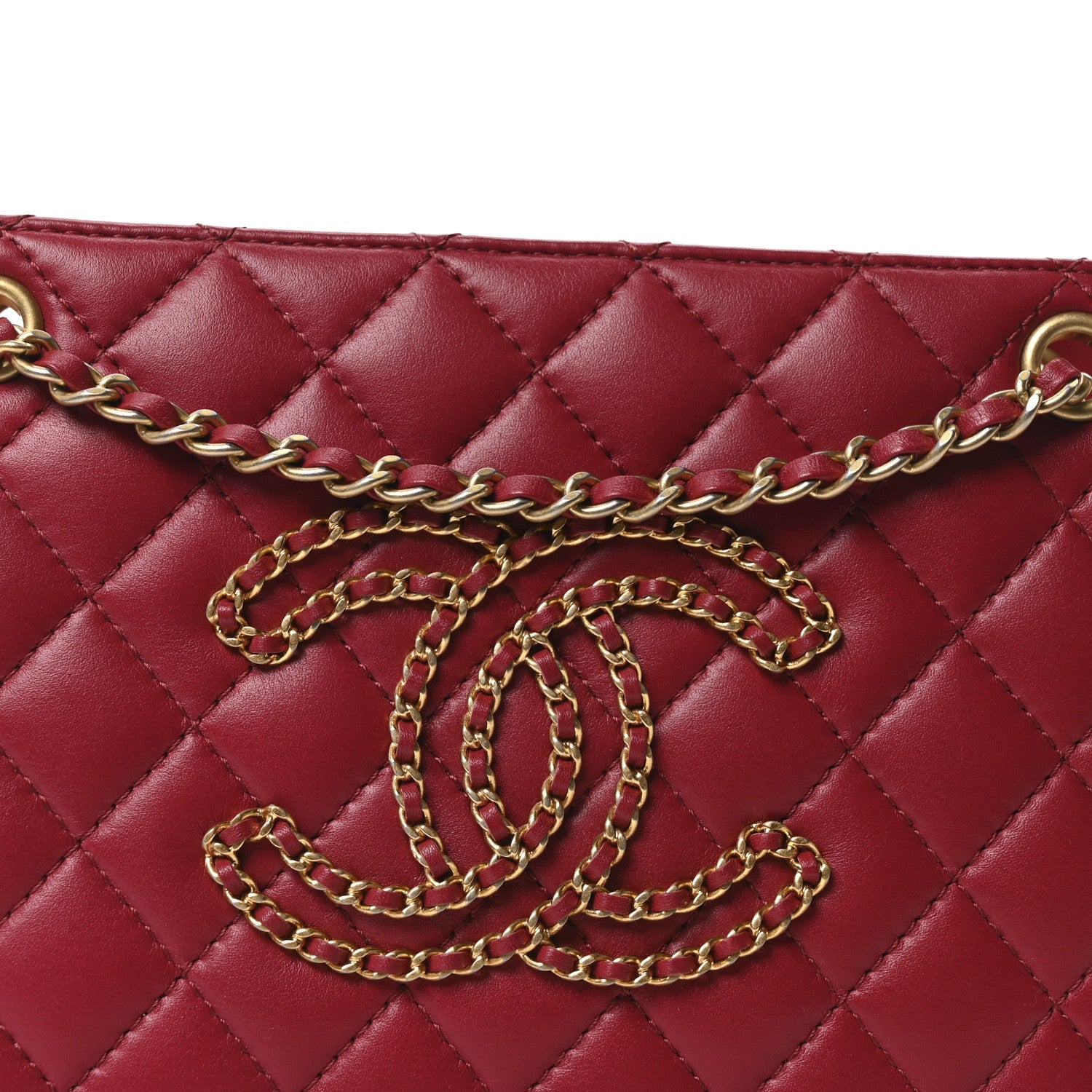 Calfskin Quilted Small CC Chain Accordion Tote Red
