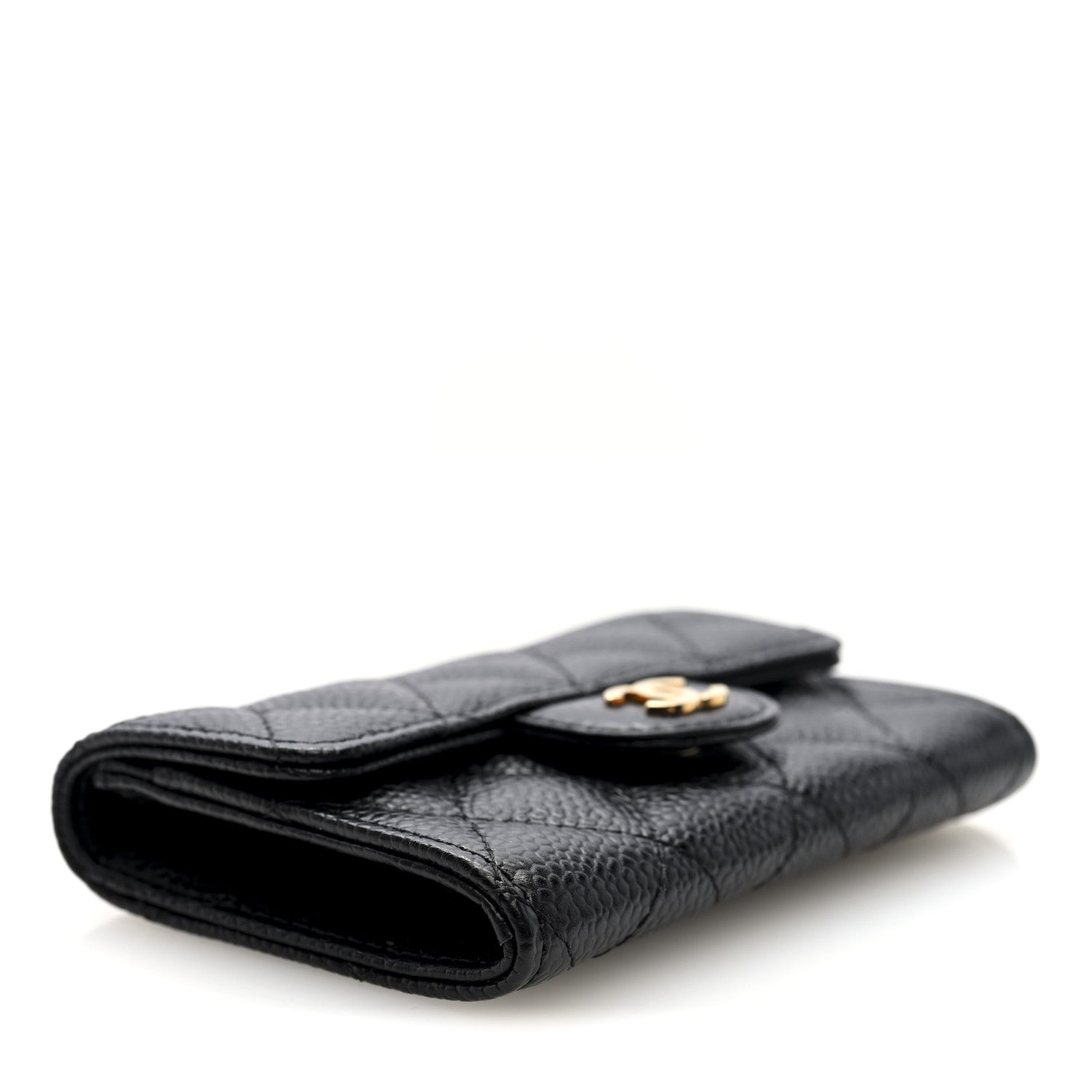 Caviar Quilted Flap  Holder Wallet Black