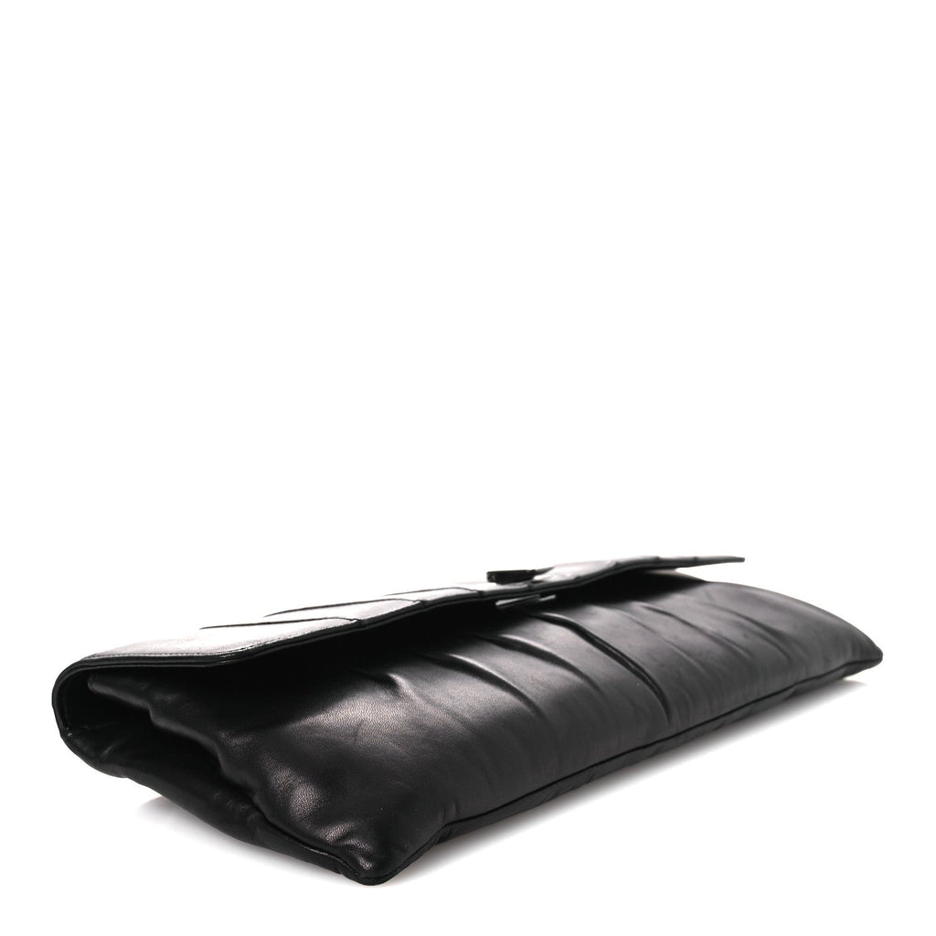 Lambskin Vertical Quilted Clutch Black