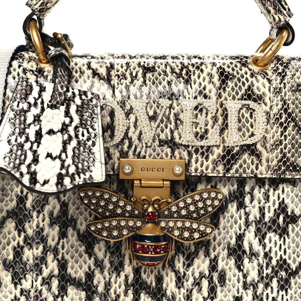 Snakeskin Sylvie Web Small Queen Margaret Top Handle Bag Roccia Natural