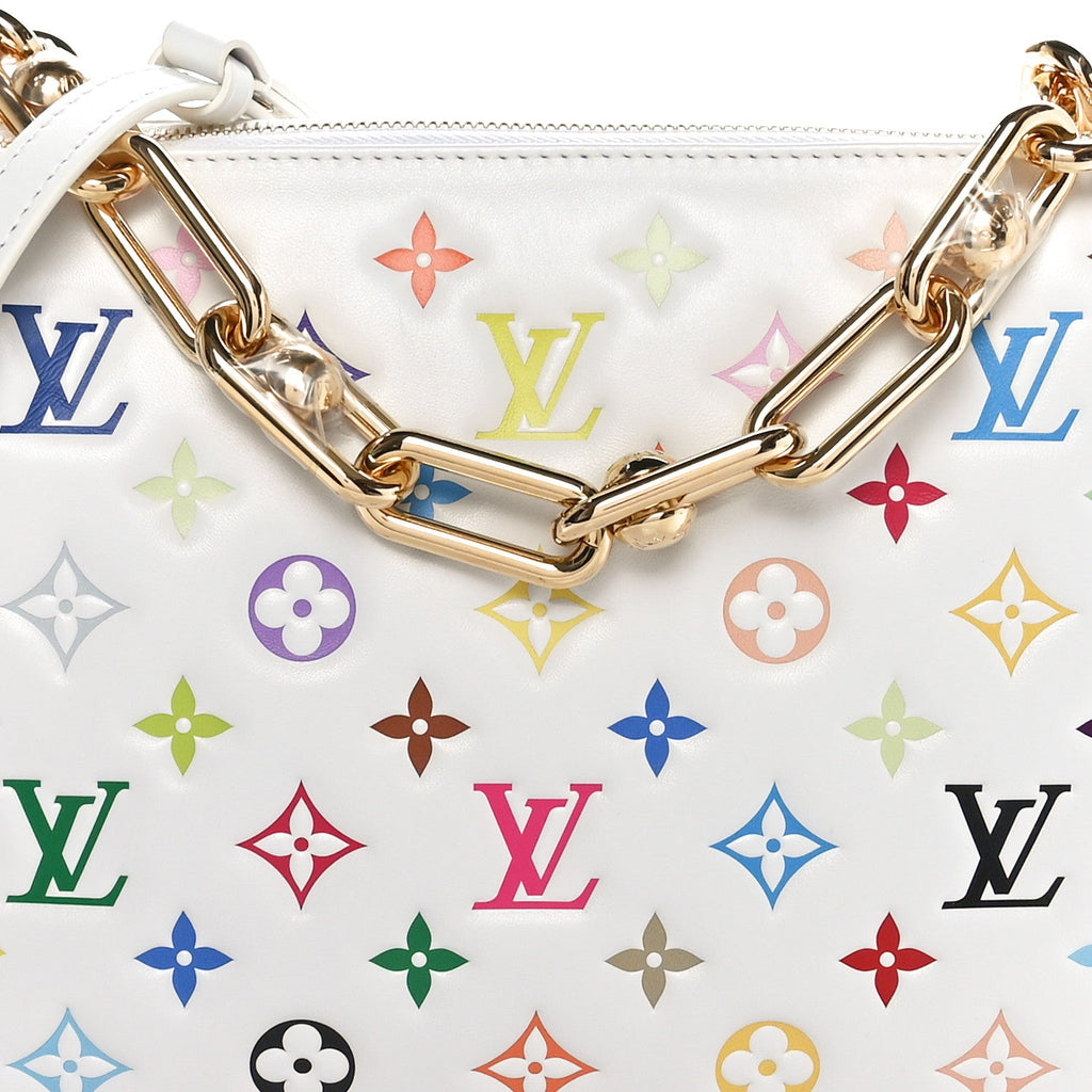 LV x TM Lambskin Embossed Monogram Coussin PM White Multicolor