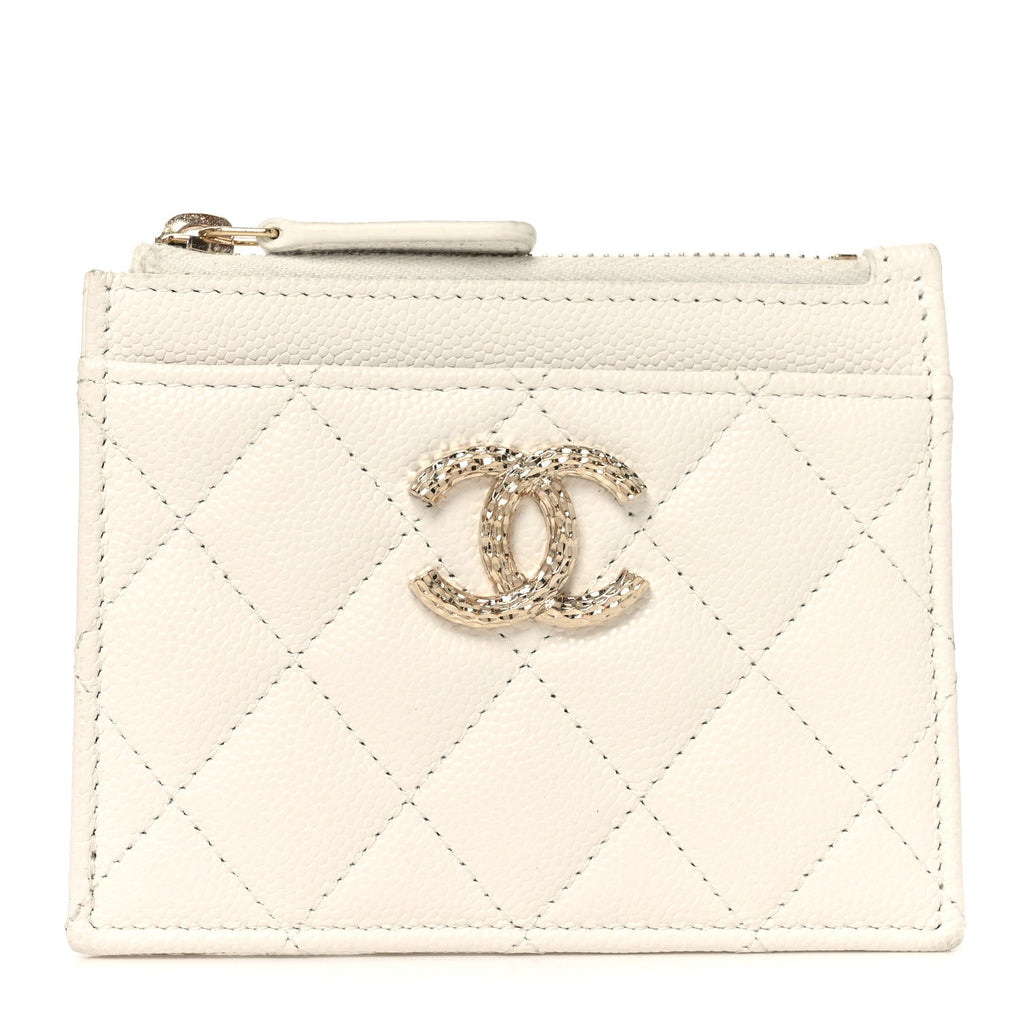 Caviar Quilted CC Zip  Holder White