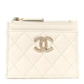 Caviar Quilted CC Zip  Holder White