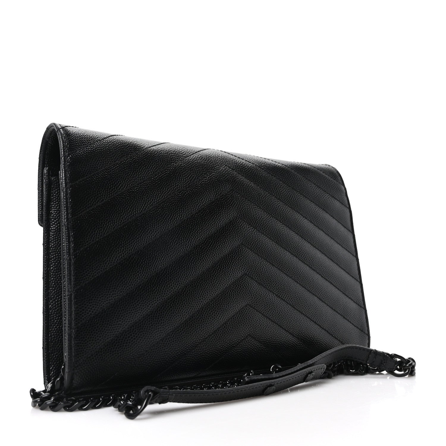 Grain De Poudre Matelasse Chevron Monogram Monochrome Chain Wallet Black