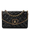 Patent Quilted Chain Around Heart Flap Black