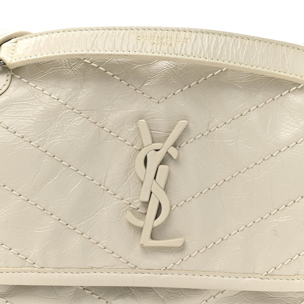 Crinkled Calfskin Matelasse Monogram Baby Niki Chain Satchel Blanc Vintage