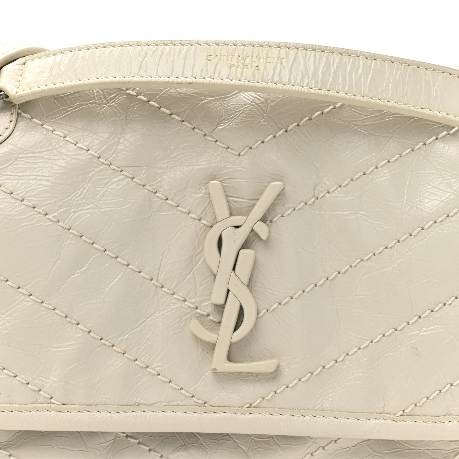 Crinkled Calfskin Matelasse Monogram Baby Niki Chain Satchel Blanc Vintage