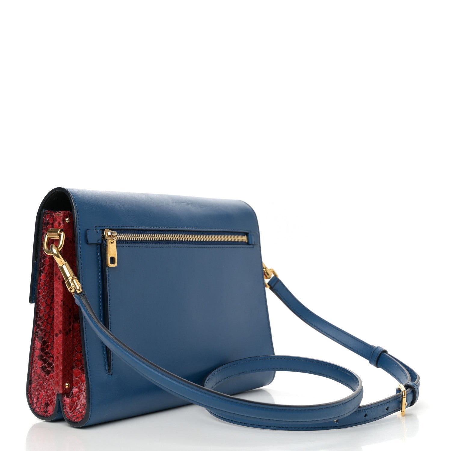 Calfskin Snakeskin Lucia Shoulder Bag Blue Red