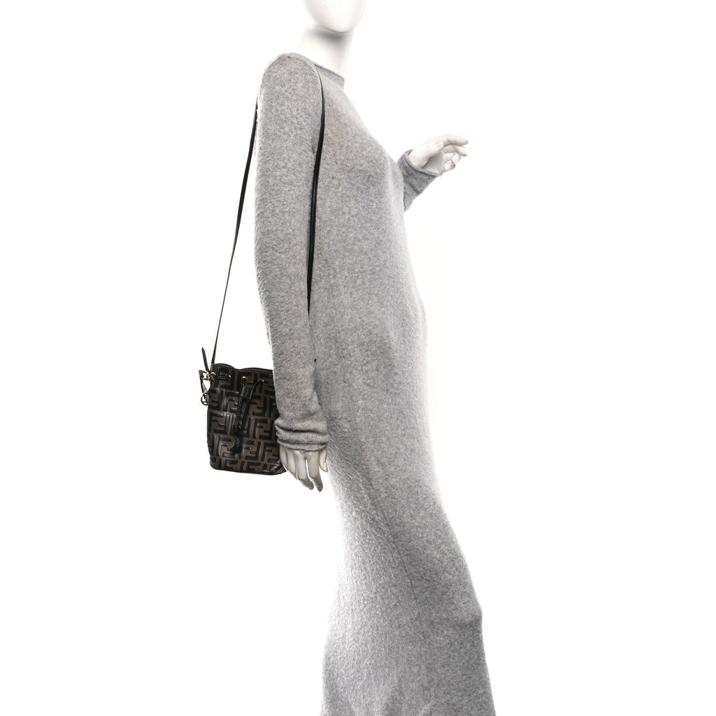 Vitello Liberty F is Fendi Bi-Color FF 1974 Embossed Mini Mon Tresor Bucket Bag Maya Black