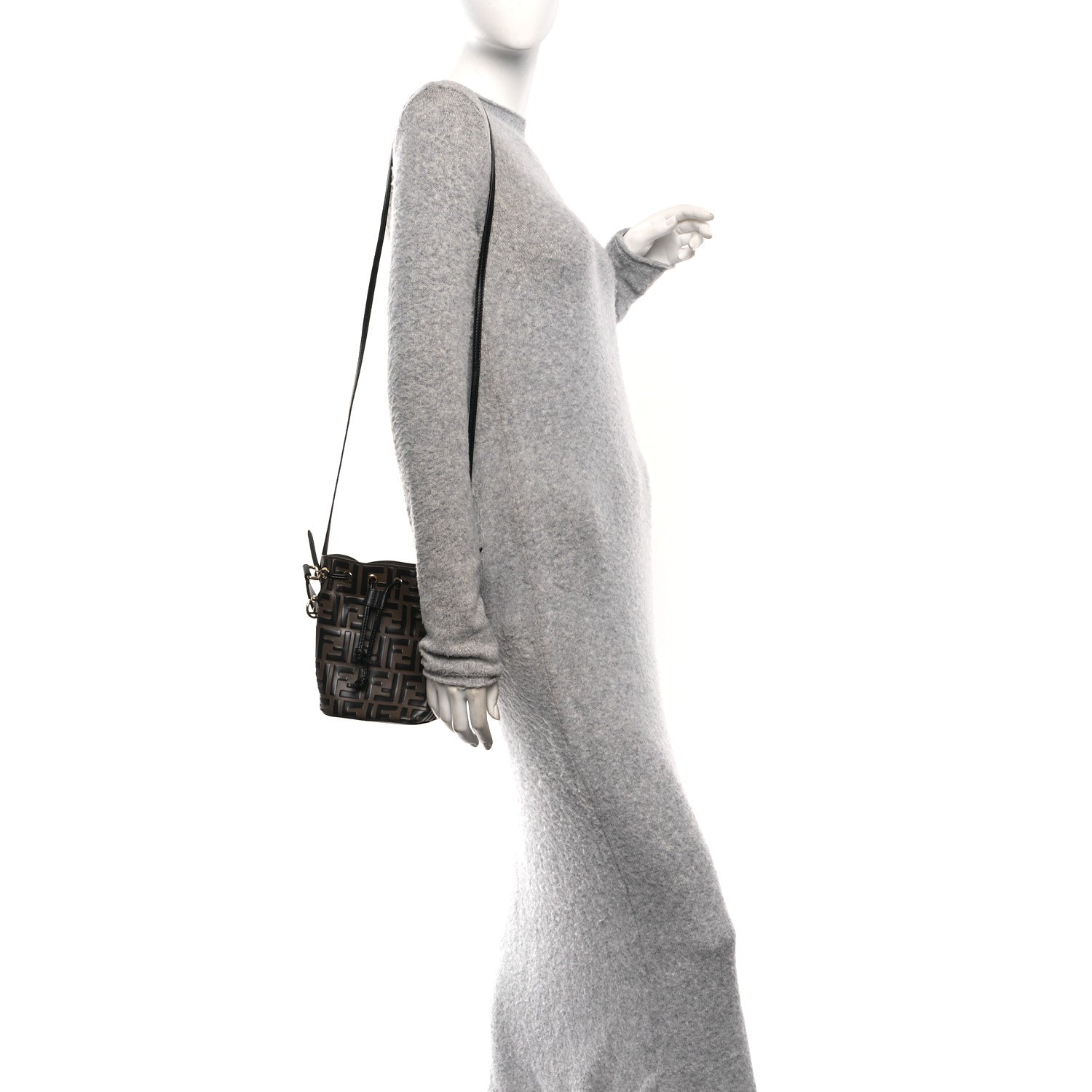 Vitello Liberty F is Fendi Bi-Color FF 1974 Embossed Mini Mon Tresor Bucket Bag Maya Black